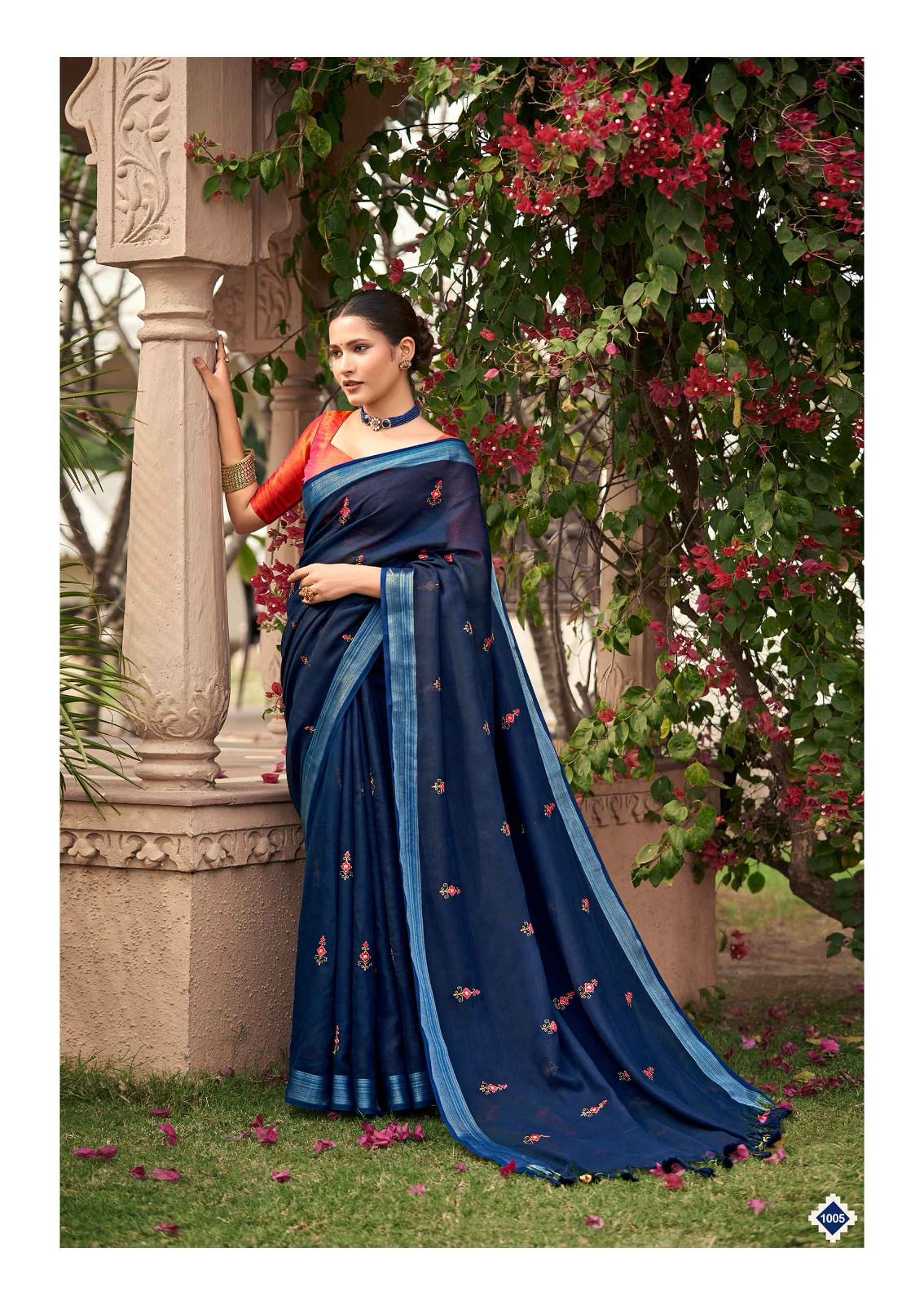 Malika By Kashvi Embroidery Pure Linen Designer Sarees Wholesale Suppliers In Mumbai